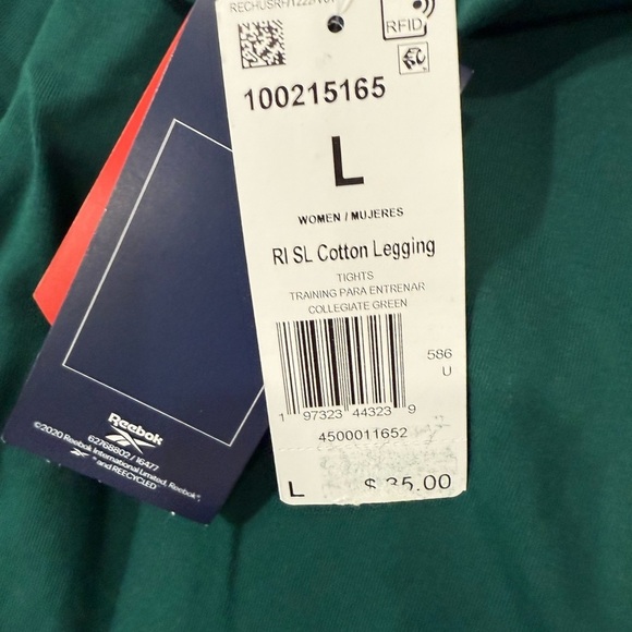 Reebok Women Leggings Mid‎ Rise Full Length Embroidered Logo Green Size Large - Picture 9 of 9